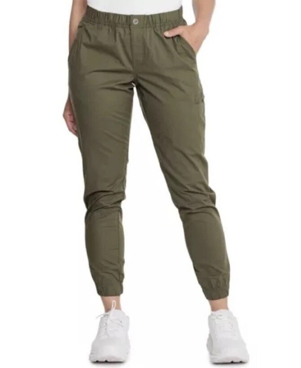 prAna Double Peak All Around Pants Elastic Waist Green Gray Pockets Hiking 12